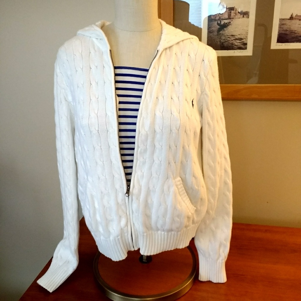 Ralph Lauren Sport White Knit Zip Hoodie, XL